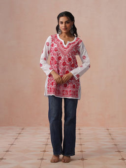 House of Chikankari - HOC Women White Cotton Chikankari Short Kurta