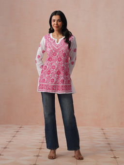 House of Chikankari - HOC Women White Cotton Chikankari Short Kurta