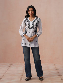 House of Chikankari - HOC Women White Cotton Chikankari Short Kurta