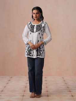 House of Chikankari - HOC Women White Cotton Chikankari Short Kurta