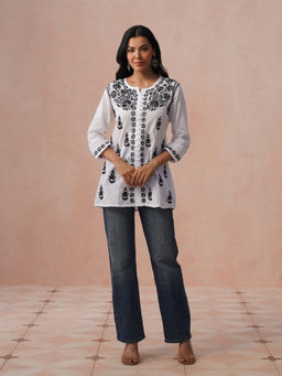 House of Chikankari - HOC Women White Cotton Chikankari Short Kurta