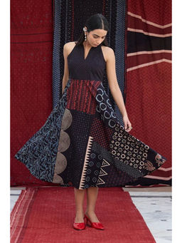 Okhai - Patternplay Cotton Ajrakh Sleeveless Black Midi Dress