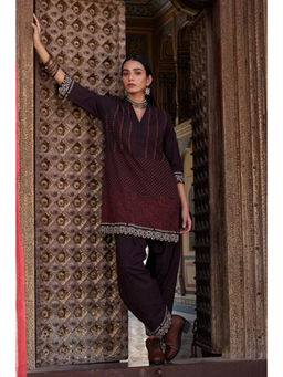 Okhai - Sindhu Cotton Ajrakh Black Kurta With Salwar