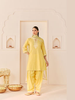 Sheetal Batra - Reem - Lemon Yellow Short Choga With Dogri Salwar And Dupatta