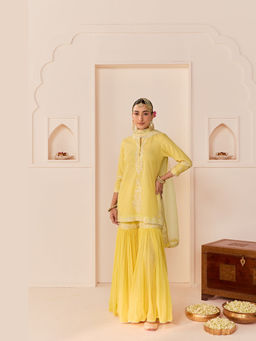 Sheetal Batra - Yasneen - Lemon Yellow Short Kurta With Gharara