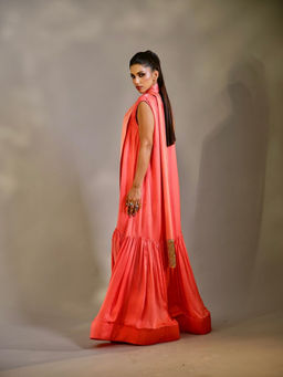 Tussya by Shreya - Coral Liora Maxi Dress with Embellished Scarf