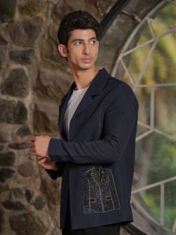 HILO DESIGN - Noir Canvas - Black Urban Canvas-Textured Blazer