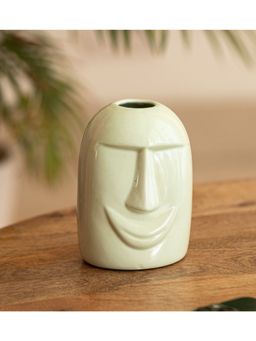 ExclusiveLane - Tribal Smiling Face Decorative Ceramic Vase Handglazed Green