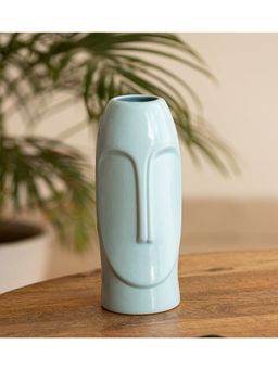ExclusiveLane - Tribal Folk Face Decorative Ceramic Vase Handglazed Blue