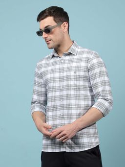 CRIMSOUNE CLUB - Men's Grey Checked 100% Cotton Shirt