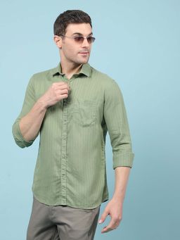 CRIMSOUNE CLUB - Men's Green Vertical Stripes Linen Shirt