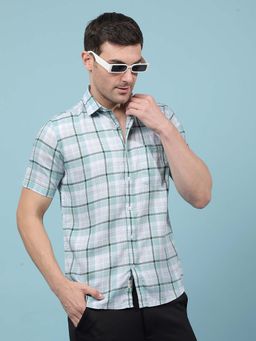 CRIMSOUNE CLUB - Men's Green Checked Linen Shirt