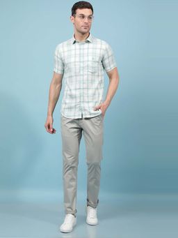 CRIMSOUNE CLUB - Men's Green Checked 100% Cotton Shirt