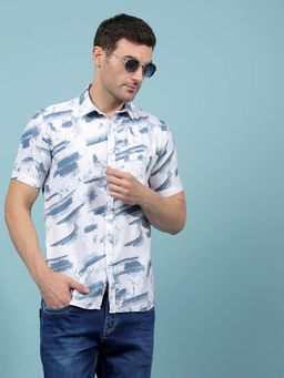 CRIMSOUNE CLUB - Men's Blue Printed Shirt