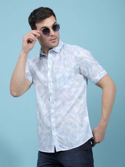 CRIMSOUNE CLUB - Men's Blue Printed Shirt