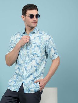 CRIMSOUNE CLUB - Men's Blue Abstract Print Shirt