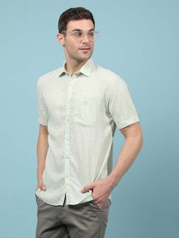 CRIMSOUNE CLUB - Men's Green Printed Linen Shirt