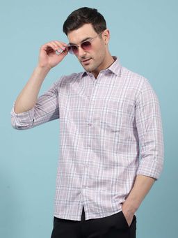 CRIMSOUNE CLUB - Men's Purple Checked 100% Cotton Shirt