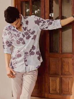 Andamen - Men's Casual Cotton Linen Print Slim Fit Shirt