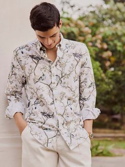 Andamen - Men's Casual Cotton Linen Print Regular Fit Shirt