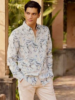 Andamen - Men's Casual Cotton Linen Print Regular Fit Shirt