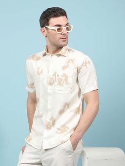 CRIMSOUNE CLUB - Men's Beige Printed Shirt