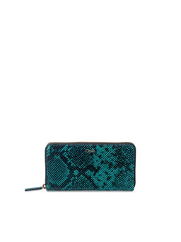 Gioia - Women Faux Python Zip Around Clutch Green