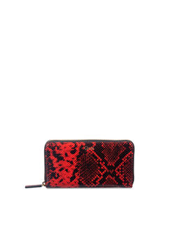 Gioia - Women Faux Python Zip Around Clutch Red