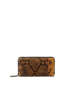 Gioia - Women Faux Python Zip Around Clutch Yellow