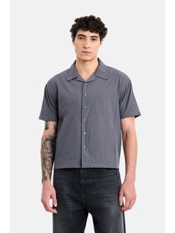 Snitch - Men Grey Solid Half Sleeves Boxy Fit Casual Shirt