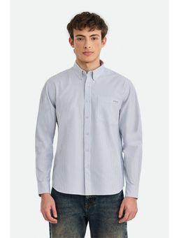 Snitch - Men Light Blue Stripes Full Sleeves Regular Casual Shirt