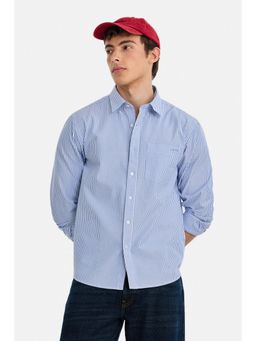 Snitch - Men Cobalt Blue Stripes Full Sleeves Regular Casual Shirt