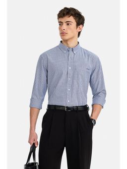 Snitch - Men Navy Blue Stripes Full Sleeves Regular Shirt