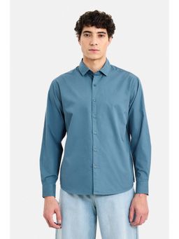 Snitch - Men Blue Solid Full Sleeves Regular Casual Shirt