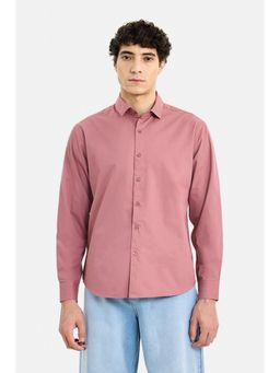 Snitch - Men Pink Solid Full Sleeves Regular Casual Shirt