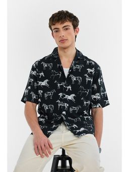 Snitch - Men Black Printed Half Sleeves Regular Casual Shirt