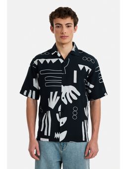 Snitch - Men Black Abstract Printed Half Sleeves Casual Shirt