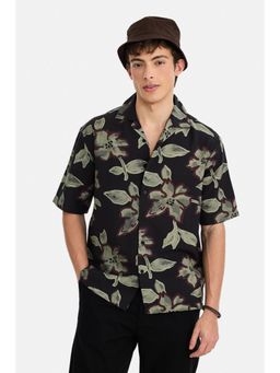 Snitch - Men Black Floral Printed Half Sleeves Boxy Fit Shirt