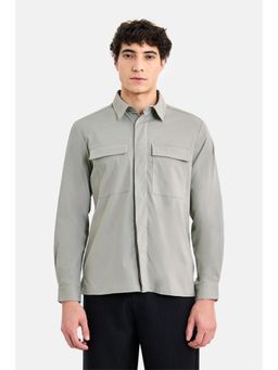 Snitch - Men Grey Solid Full Sleeves Regular Casual Shirt