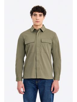 Snitch - Men Olive Solid Full Sleeves Regular Casual Shirt