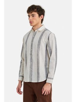 Snitch - Men Off White-Grey Stripes Full Sleeves Regular Casual Shirt