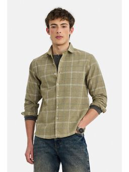 Snitch - Men Khaki Checks Full Sleeves Regular Casual Shirt