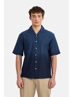 Snitch - Men Navy Blue Ombre Half Sleeves Boxy Fit Casual Shirt