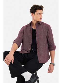 Snitch - Men Burgundy Textured Full Sleeves Regular Shirt