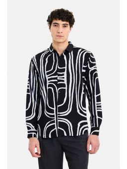 Snitch - Men Black Abstract Printed Full Sleeves Regular Casual Shirt