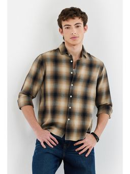 Snitch - Men Brown Plaid Checks Full Sleeves Regular Casual Shirt