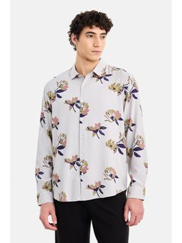 Snitch - Men Grey Floral Printed Full Sleeves Regular Casual Shirt