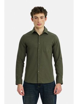 Snitch - Men Olive Solid Full Sleeves Slim Fit Shirt