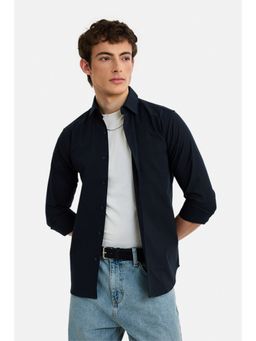 Snitch - Men Navy Blue Solid Full Sleeves Slim Fit Shirt