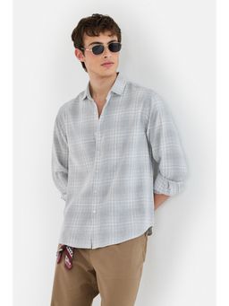Snitch - Men Light Grey Checks Full Sleeves Regular Casual Shirt